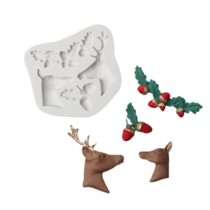 Raindeer christmas berry and leaf silicone mould