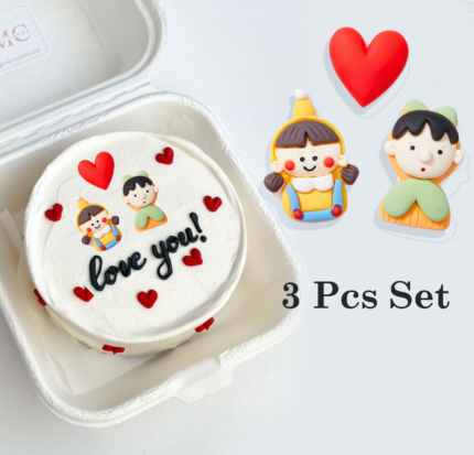 3 pcs Couple Boy Girl and Heart Miniature toy topper