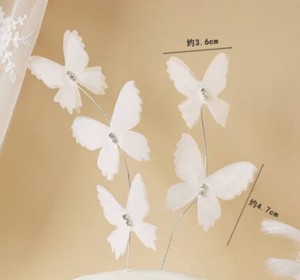 5 pcs white studded fabric butterfly  topper
