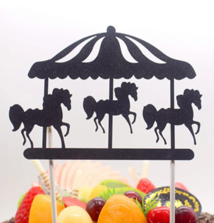 2 piece black and gold Carousel Cake Toppers