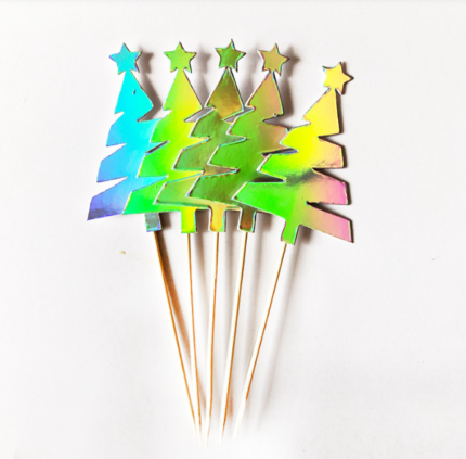5 pcs metallic Christmas tree cake topper