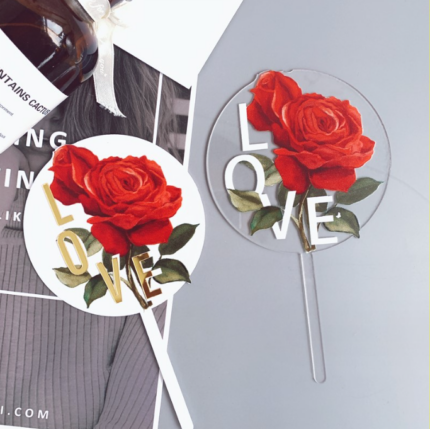 1 pcs love rose day cake topper
