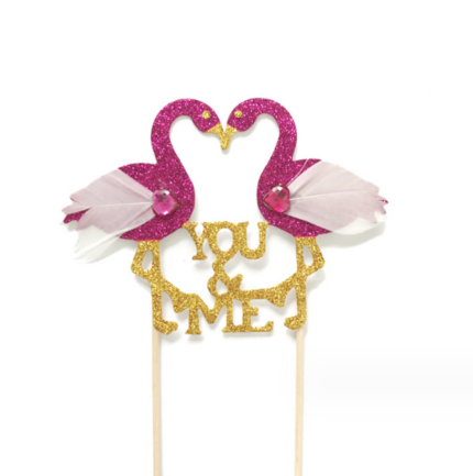 1 pcs pink swan you and me cake topper