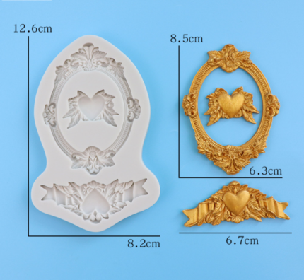 Oval frame heart theme vintage silicone mould