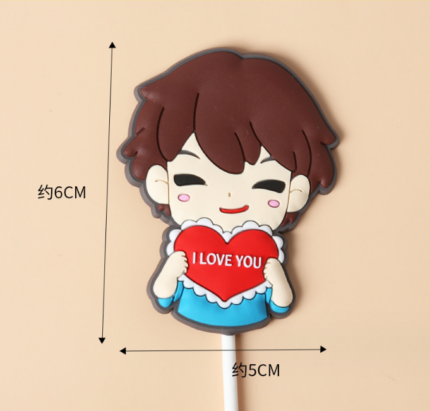 1pcs Boy holding red heart I love you toy topper