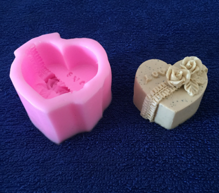 Heart shaped with love and flower deep silicone mould