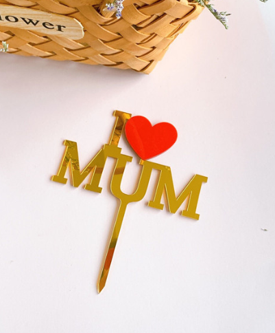 I love mom with heart acrylic cake topper style 16