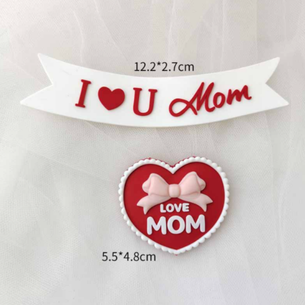 2 pcs set I love you mom banner with mom heart cake topper