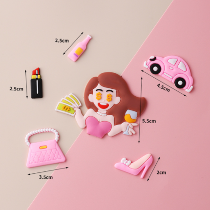 6 pcs Lady with accessories car purse heels lipstick cake topper set