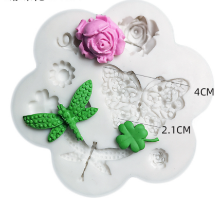 Dragonfly butterfly leaf flower theme silicone mould