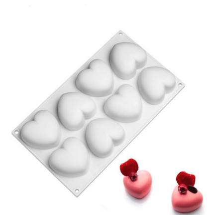 8 cavity heart Silicone Mould for mousse, baking, desserts etc