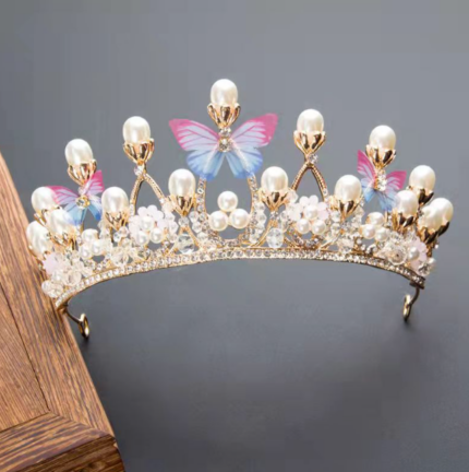 Jeweled Pearls and butterfly Crown Cake Topper for Cake Decorating