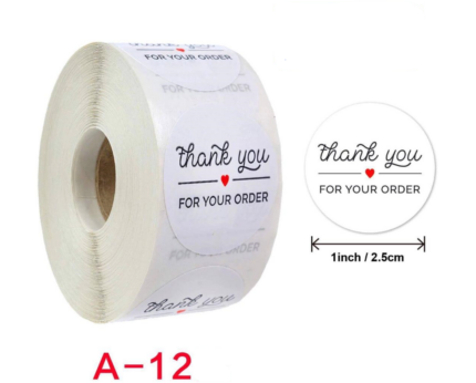 Thank you for your Business with red heart Stickers Roll 1 Inch diameter 500 sticker roll