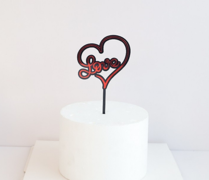 Red and Black Love Double acrylic cake topper Style 1