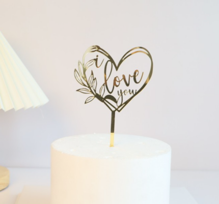 Detailed Floral Love You acrylic cake topper