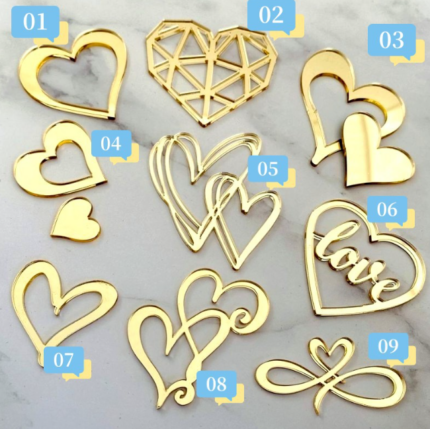 9pcs Acrylic Love Heart Cake Topper topper set