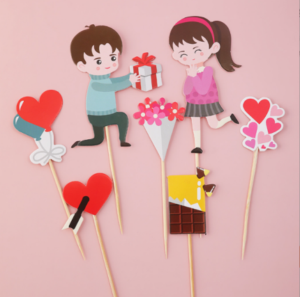 7 pcs Couple Valentines Love Couple theme Cake topper set