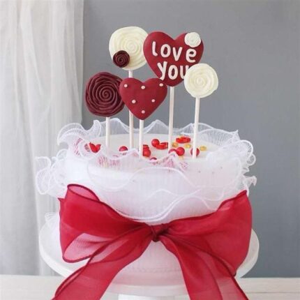 5 pcs heart love roses cake topper set