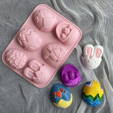 6 Cavity Easter Bunny carrot Egg theme Silicone Mould Style 3