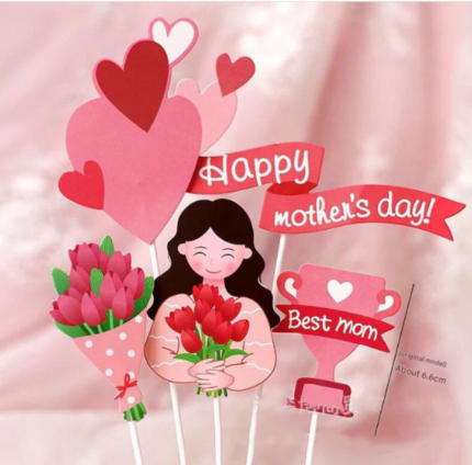 5 pcs Mothers day theme cake topper set