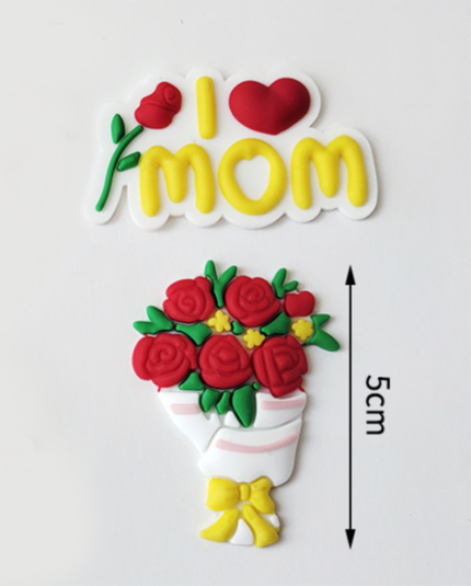 2 pcs I love mom and Flower Bouquet cake topper set