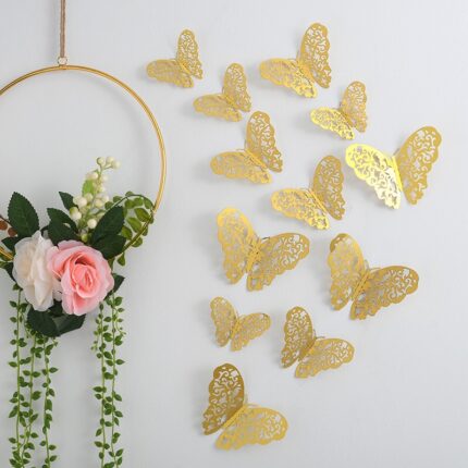 12 pcs Golden Metallic Butterfly topper set Style 4