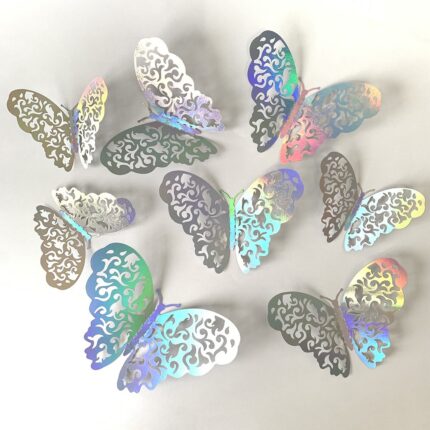 12 pcs silver Metallic Butterfly topper set Style 2
