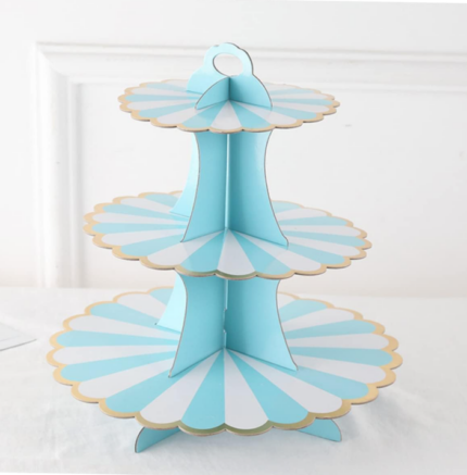3 Tiers Cupcake Stand Paper Cake Holder Cupcake stand ( White & Blue )