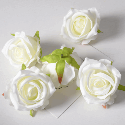 5 pcs White Rose Artificial Flower cake topper