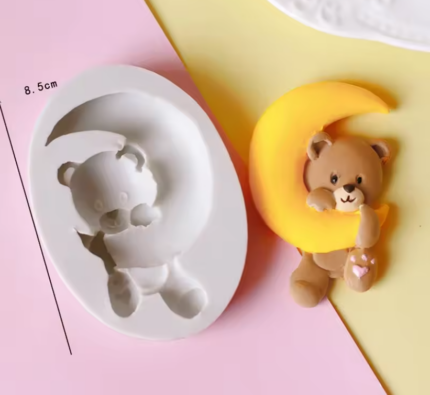 Cute Teddy Bear with Moon silicone mould style 2